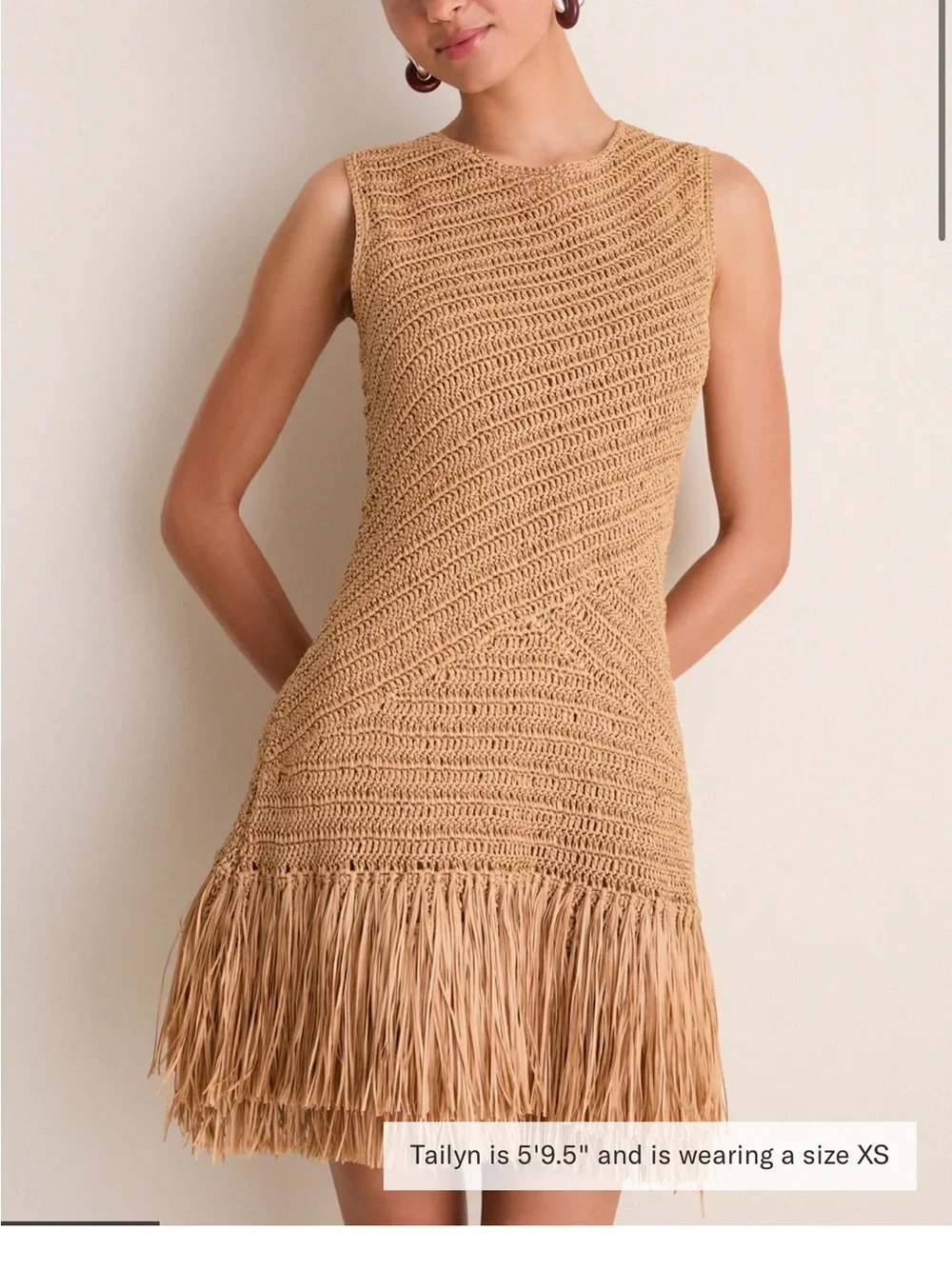 Simon Miller Crochet Fringe Sleeveless Dress in Tan